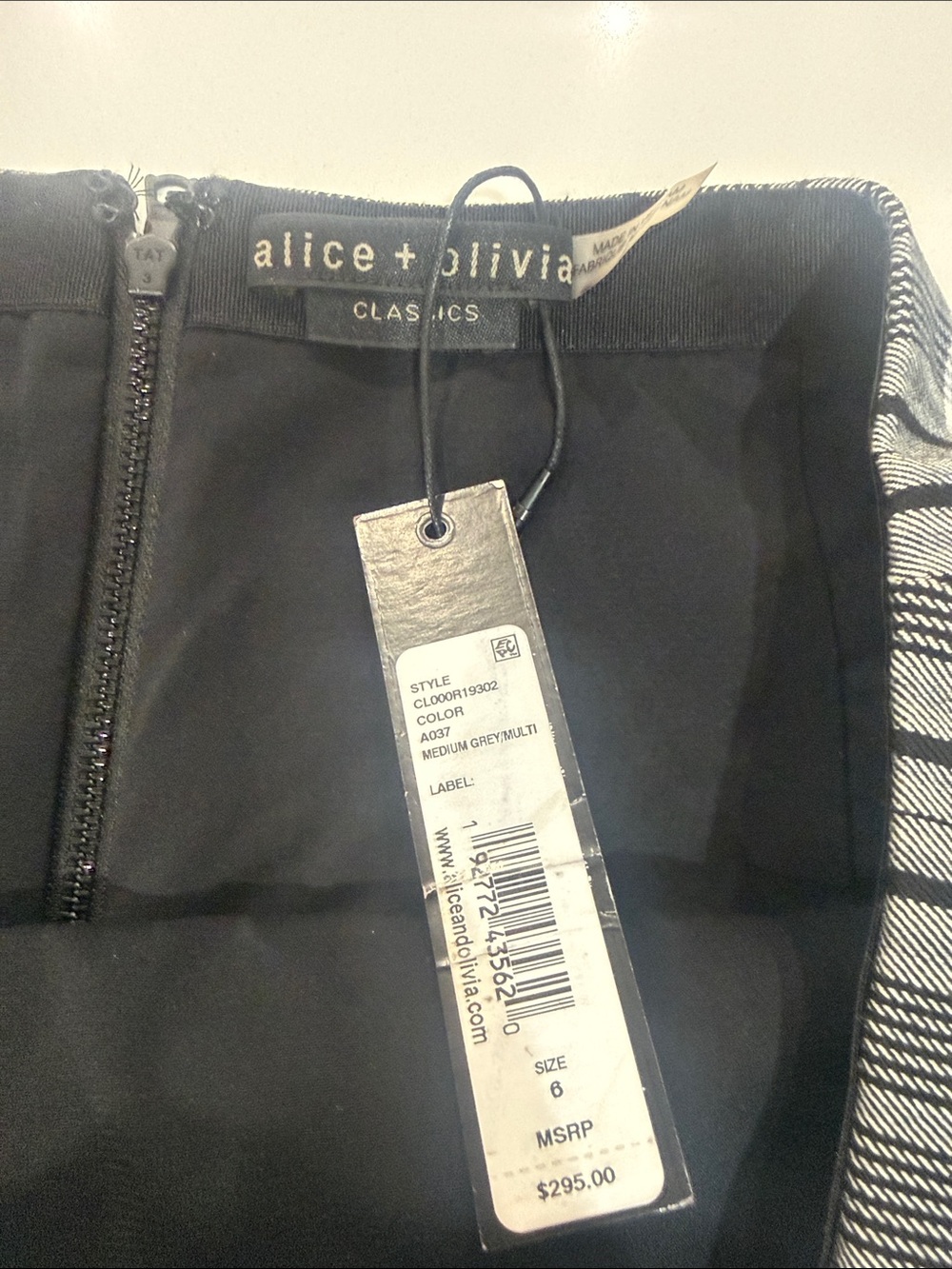 Alice + Olivia Black and Medium Grey Multi Plaid Skirt